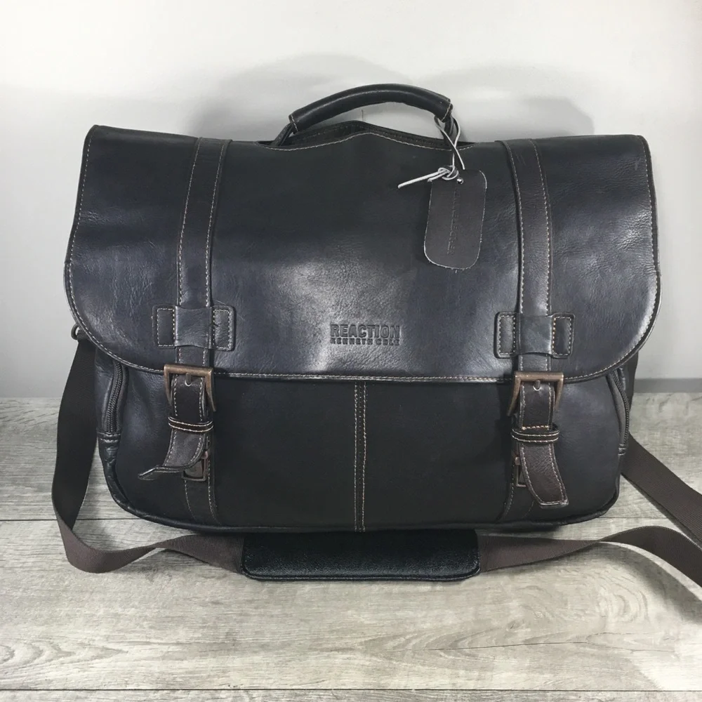 Reaction Kenneth Cole Show Business Leather Briefcase Laptop Shoulder Flap Bag